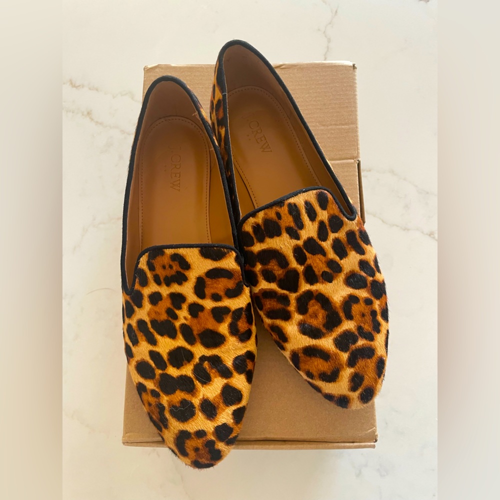 J. Crew Leopard Calf hair loafers